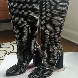Jessica Simpson JS-Lovelly Black Rhinestone Heeled Boots